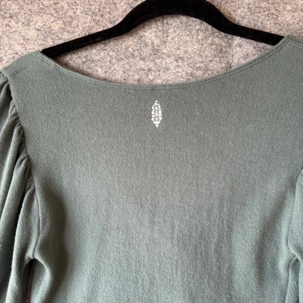 Intimately Free People Green Puff Sleeve Modal Ruched Front Crop Top Size XS